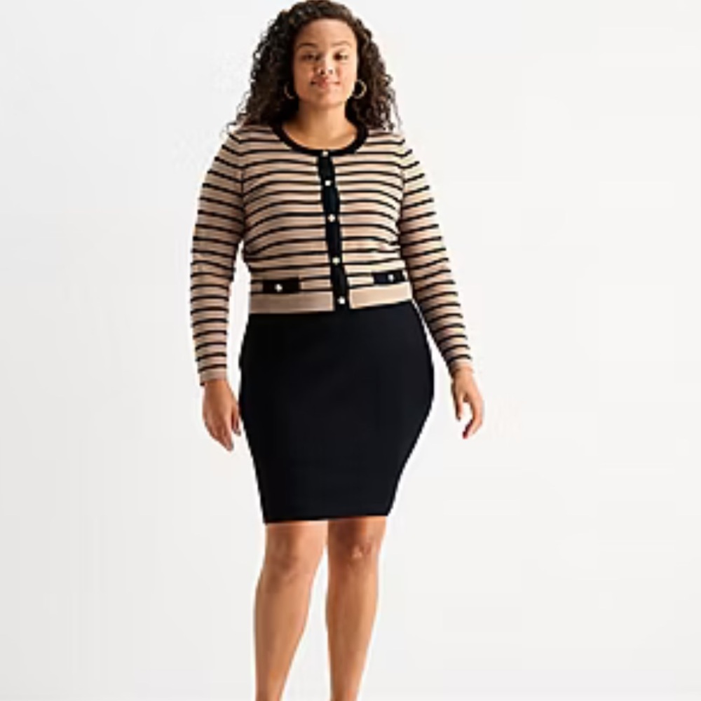 Melonie T Striped Neutral Knit Cardigan & Dress Set - Women's Sz 2X NWT